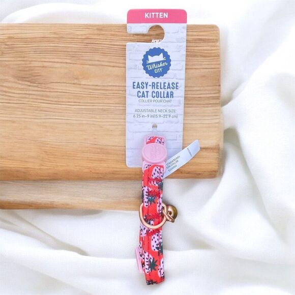 NWT New Whisker City Pet Adjustable Cat/Kitten Collar Red/Pink Strawberries OS - Picture 1 of 4
